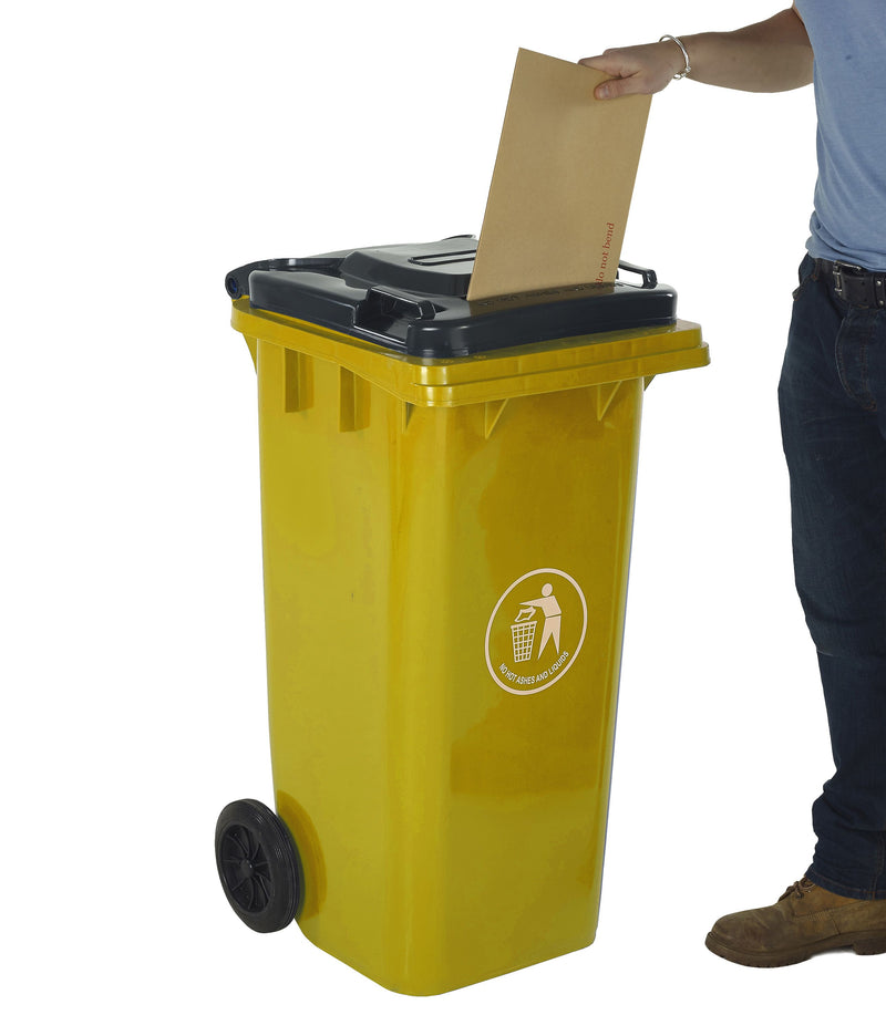 Wheeled Bins with Letter Slot Lid  Get Me Packaging 120 Yellow 