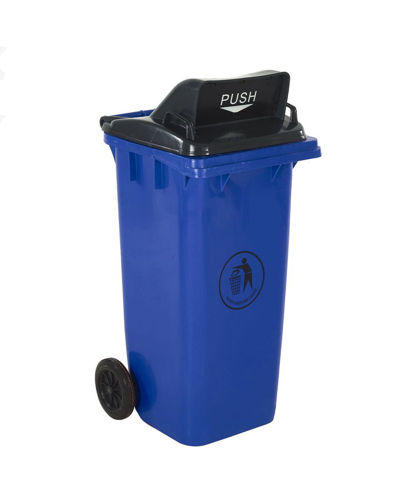 Wheeled Bins with Push Flap Lid  Get Me Packaging 120 Blue 