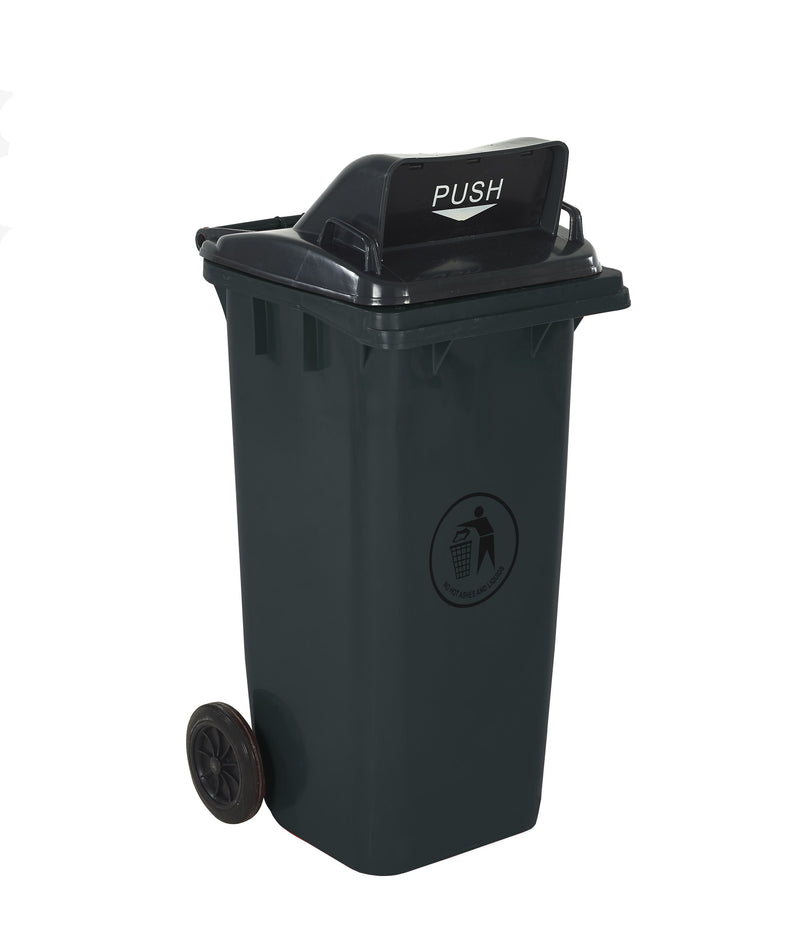 Wheeled Bins with Push Flap Lid  Get Me Packaging 120 Dark Grey 