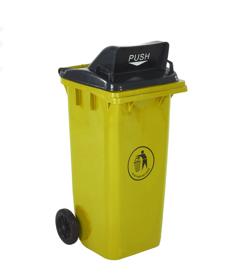 Wheeled Bins with Push Flap Lid  Get Me Packaging 120 Yellow 