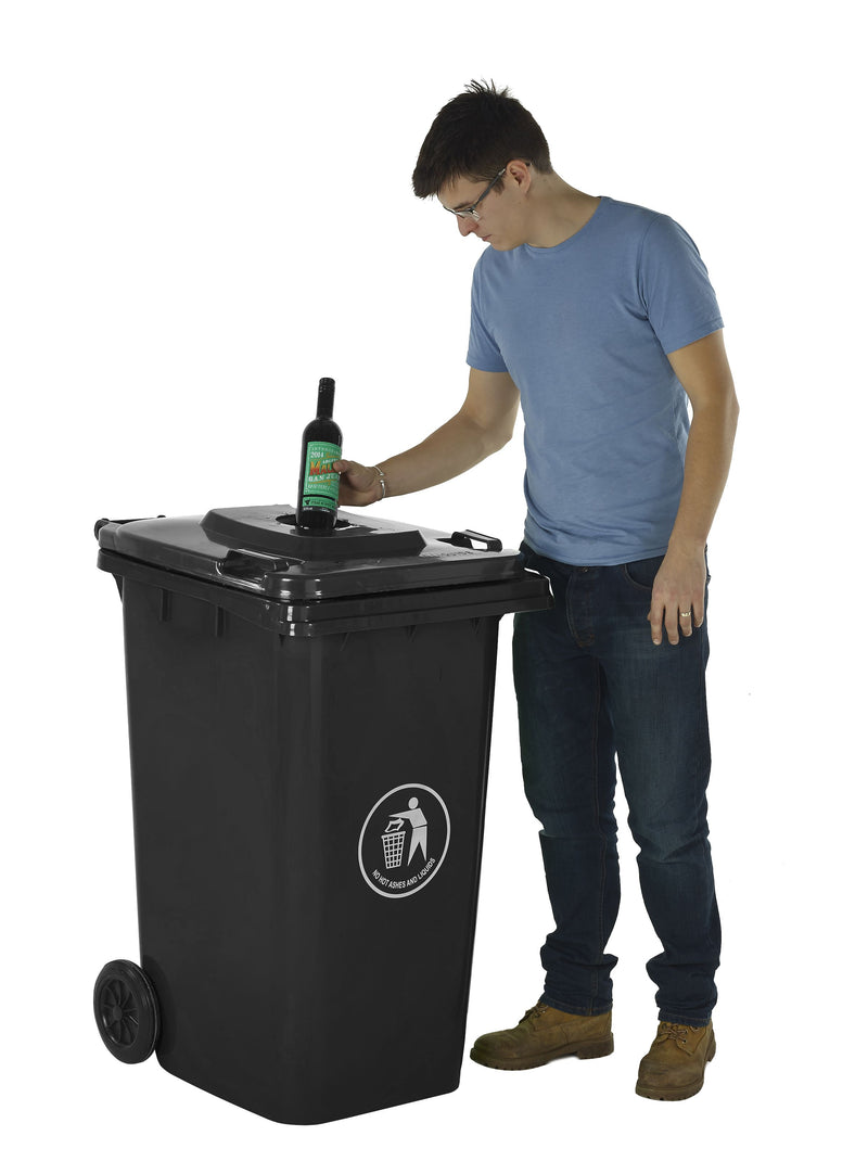 Wheeled Bins with Bottle Hole Lid  Get Me Packaging 120 Dark Grey 