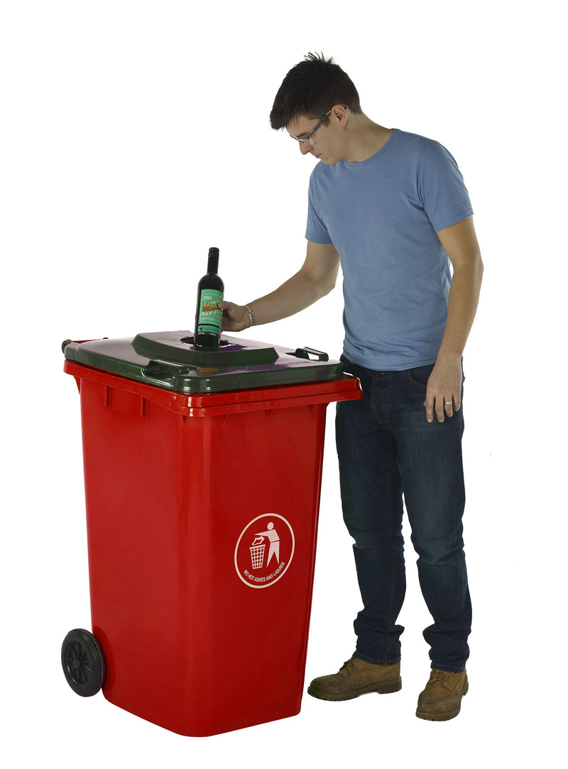 Wheeled Bins with Bottle Hole Lid  Get Me Packaging 120 Red 