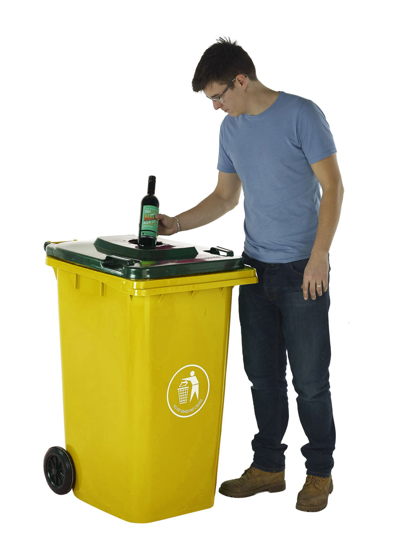 Wheeled Bins with Bottle Hole Lid  Get Me Packaging 120 Yellow 