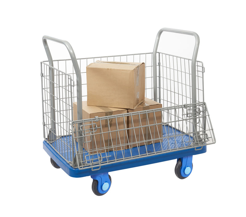 Proplaz Super Silent Platform and Shelf Trolleys  Get Me Packaging Mesh Truck with Open Top & 1/2 Drop Size 900 x 600 x 210 