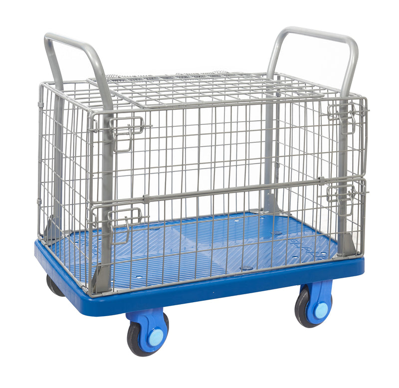 Proplaz Super Silent Platform and Shelf Trolleys  Get Me Packaging Mesh Truck with Hinged Lid Top & 1/2 Drop Size 900 x 600 x 210 