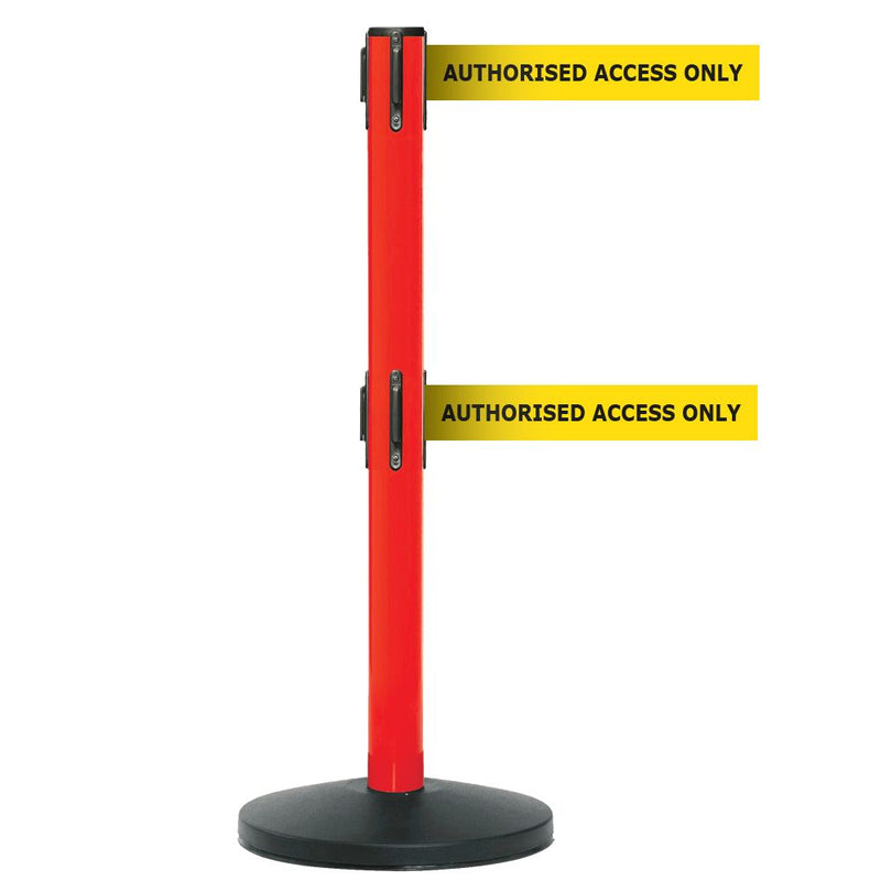 Safety Belt Barriers - Messaged Belt  Get Me Packaging Twin Belt Red AUTHORISED ACCESS ONLY - Yellow