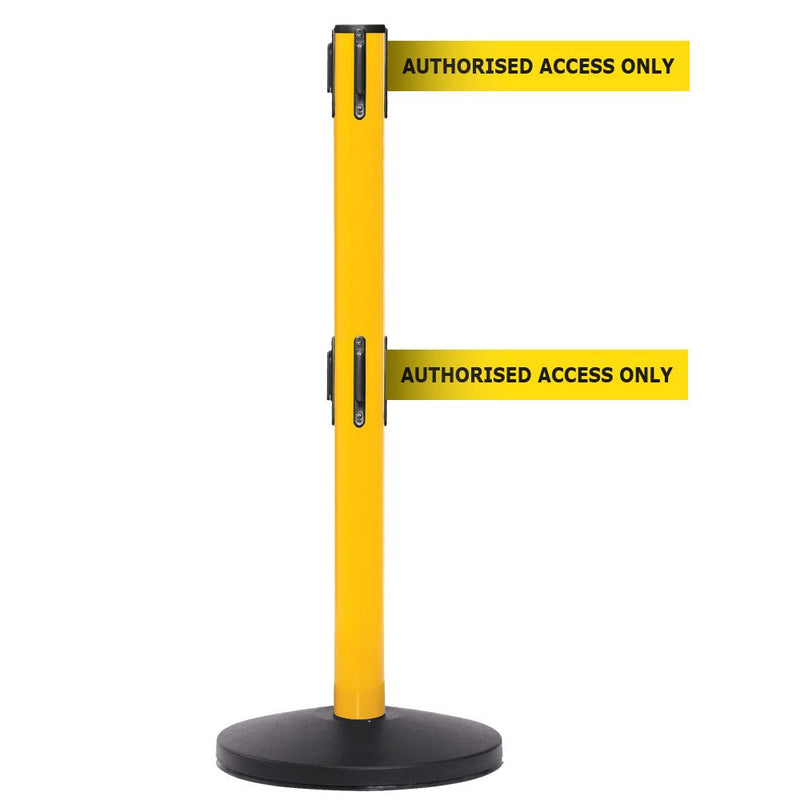 Safety Belt Barriers - Messaged Belt  Get Me Packaging Twin Belt Yellow AUTHORISED ACCESS ONLY - Yellow