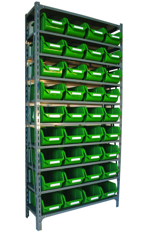 Shelf Units with Robust Bins  Get Me Packaging Blue 36 x Eco Bins 114 