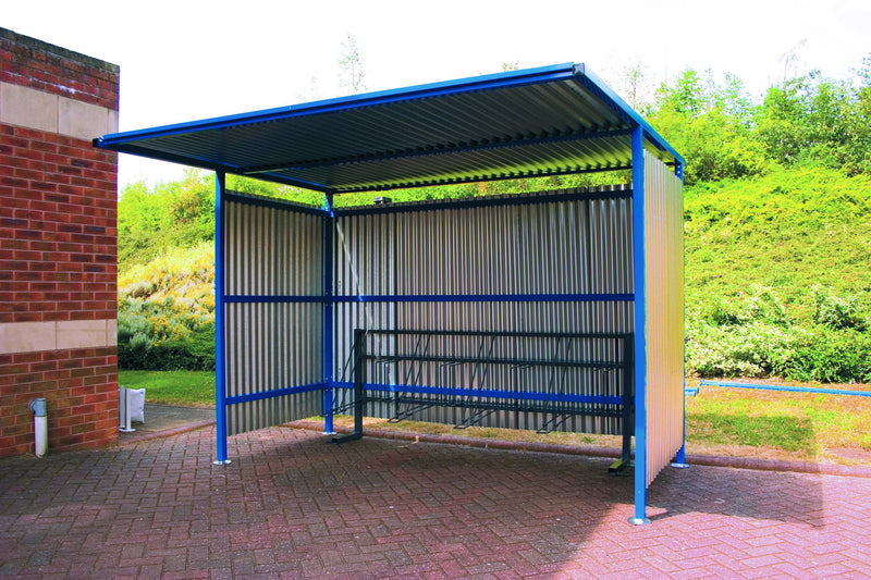 Traditional Cycle Shelters - Galvanised  Get Me Packaging Extension Closed Back Frame 2180 x 2450 x 1900