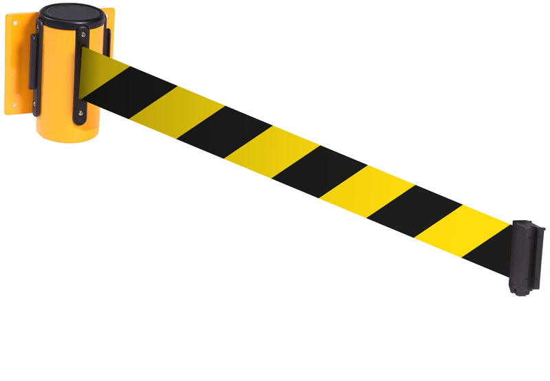 Wall Mounted Belt Barriers - Chevron belt  Get Me Packaging Yellow 2300 Black & Yellow