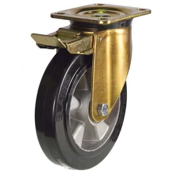 Heavy Duty Pressed Steel Castors  Get Me Packaging 125 Braked Rubber Tyred