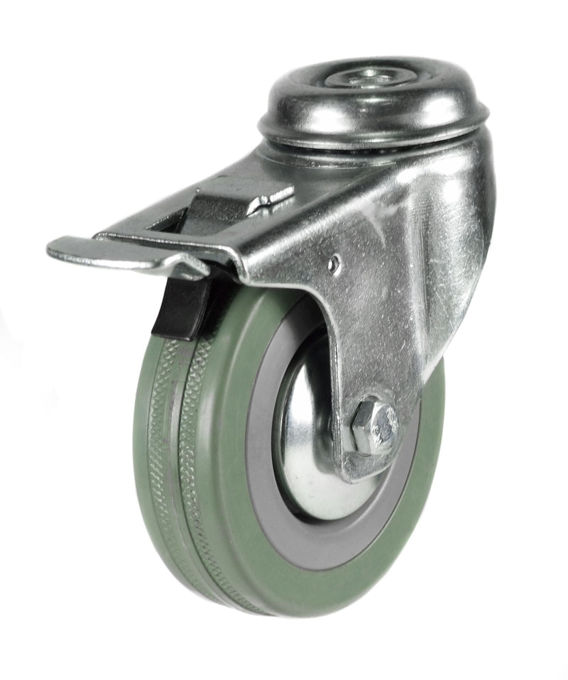 Light Duty Bolt Hole Castors  Get Me Packaging 50 Braked Grey Rubber Tyred