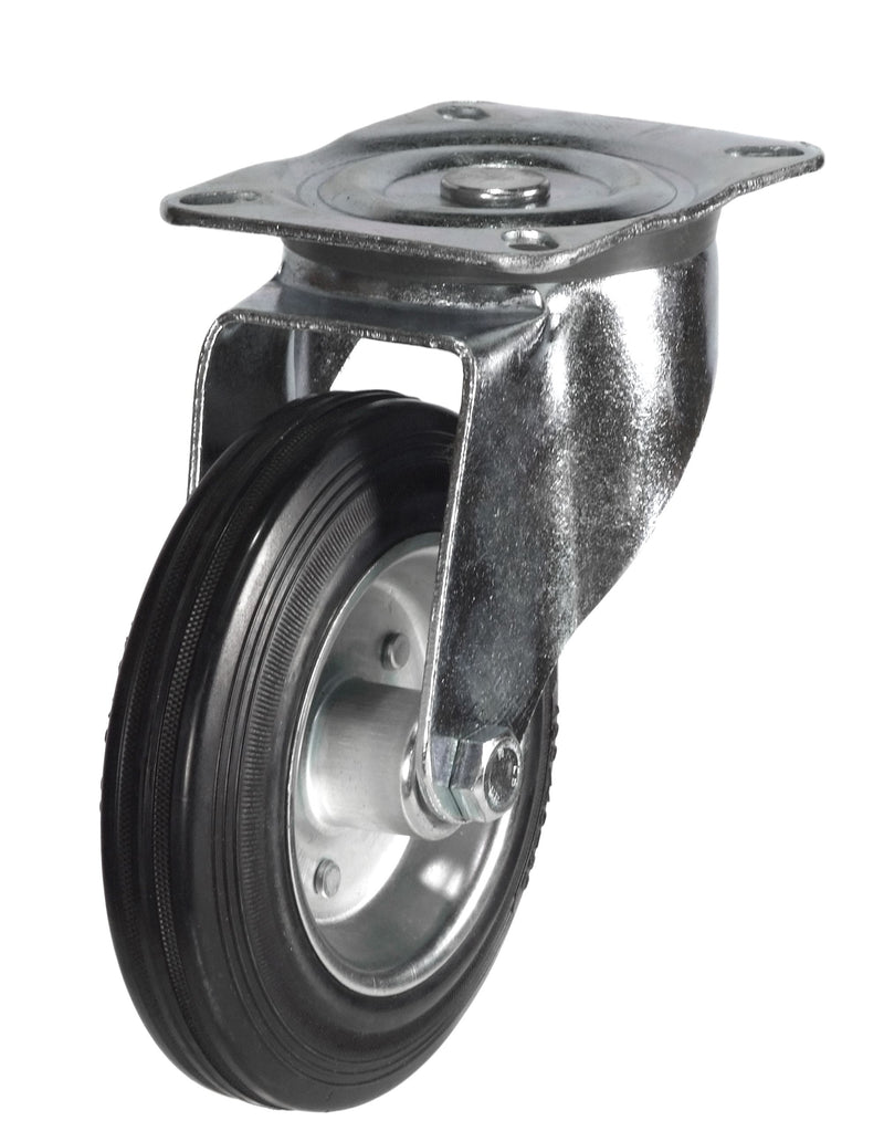 Light Duty Top Plate Castors  Get Me Packaging Swivel 100 Black Rubber Tyred