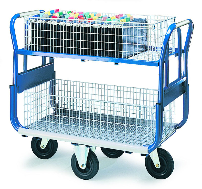 Mail Distribution Trolleys  Get Me Packaging Platform trolley with large baskets  