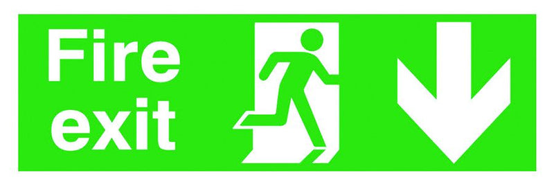 Fire Exit & Emergency Signs  Get Me Packaging FIRE EXIT - (Arrow Down) - 150 x 450 mm 1mm Rigid Plastic 