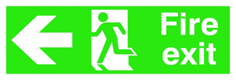 Fire Exit & Emergency Signs  Get Me Packaging FIRE EXIT - (Arrow Left) - 150 x 450 mm 1mm Rigid Plastic 