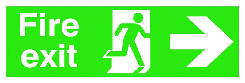 Fire Exit & Emergency Signs  Get Me Packaging FIRE EXIT - (Arrow Right) - 150 x 450 mm 1mm Rigid Plastic 