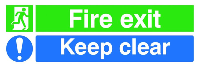 Fire Exit & Emergency Signs  Get Me Packaging FIRE EXIT / KEEP CLEAR - 150 x 450mm 1mm Rigid Plastic 