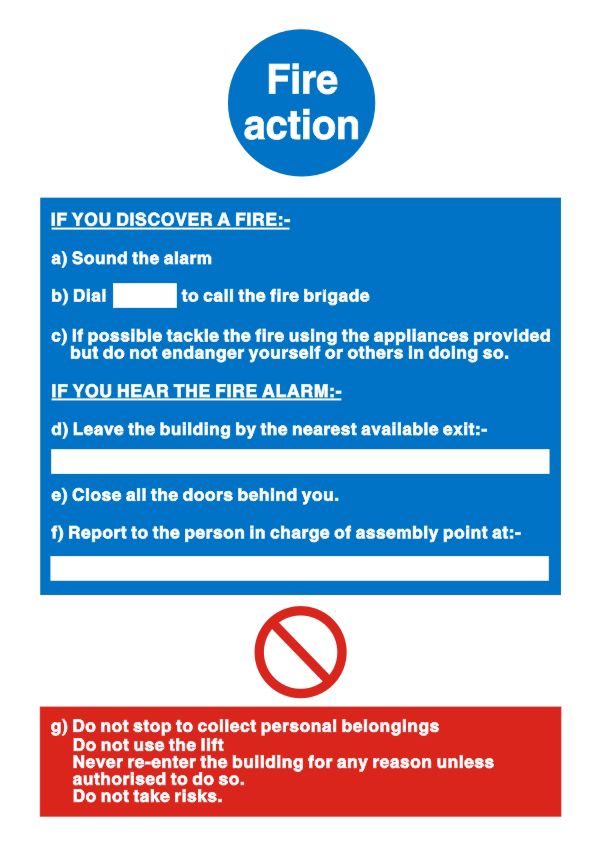 Fire Exit & Emergency Signs  Get Me Packaging FIRE ACTION - 297 x 210mm 1mm Rigid Plastic 