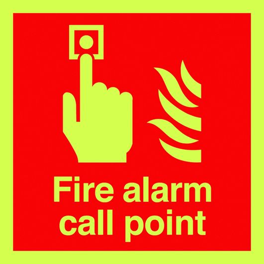 Photoluminescent Signs  Get Me Packaging PHOTOLUMINESCENT - FIRE ALARM CALL POINT - 100 x 100mm 1mm Rigid Plastic 