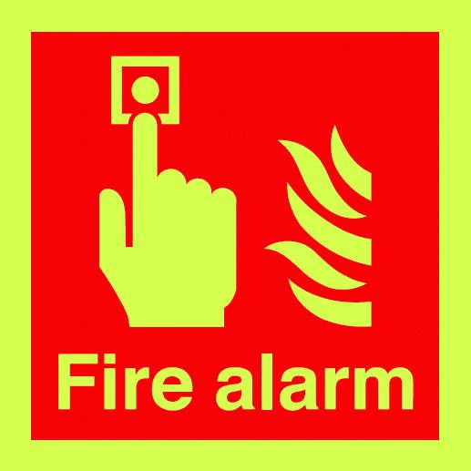 Photoluminescent Signs  Get Me Packaging PHOTOLUMINESCENT - FIRE ALARM - 150 x 150mm 1mm Rigid Plastic 