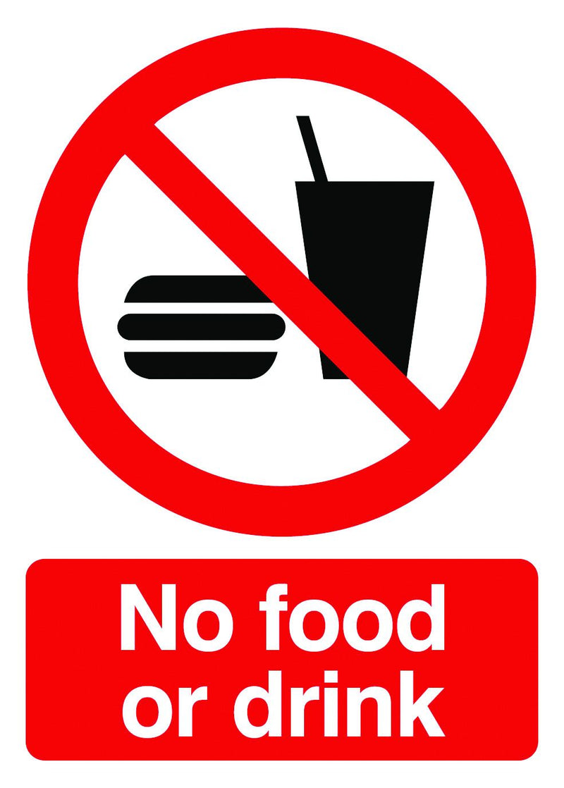 Prohibition Signs  Get Me Packaging NO FOOD OR DRINK 1mm Rigid Plastic 210 x 148