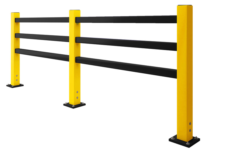 Brandsafe Pedestrian Barriers  Get Me Packaging 1500mm Wide 3 Rail Pedestrian Barrier  