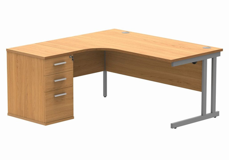 Core Twin Upright Radial Desk with 3 Drawer Pedestal  Get Me Packaging Radial Left Hand Norwegian Beech Silver