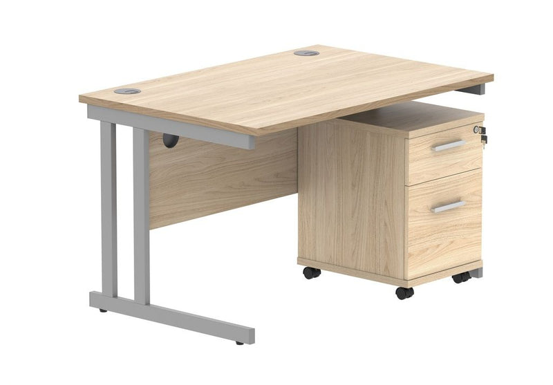 Core Twin Upright Rectangular Desk with 2 Drawer Pedestals  Get Me Packaging 1600 x 800 x 730 Arctic White Silver