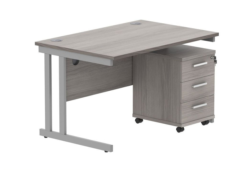 Core Twin Upright Rectangular Desk with 3 Drawer Pedestals  Get Me Packaging 1400 x 800 x 730 Canadian Oak Silver