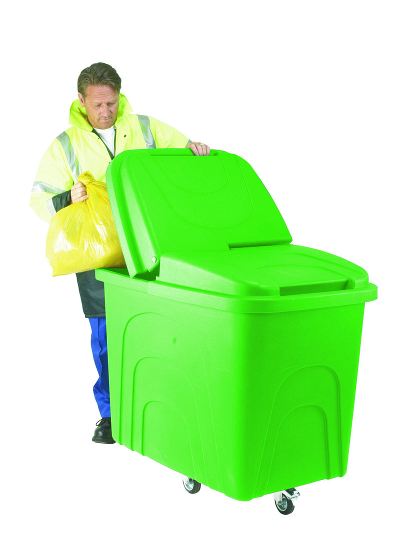 600L Robust Rim Trucks  Get Me Packaging Green Container with removable Half Hinged Lid 