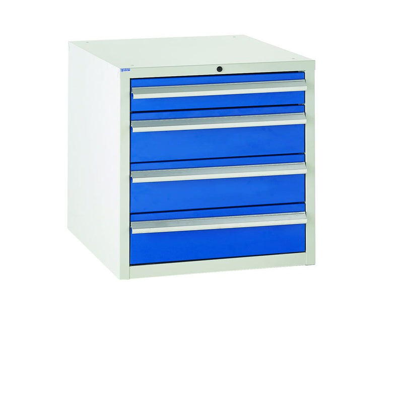 Euroslide Superbench Drawer Cabinets  Get Me Packaging 4 Drawer 2x100mm 1x150mm 1x200mm Blue 