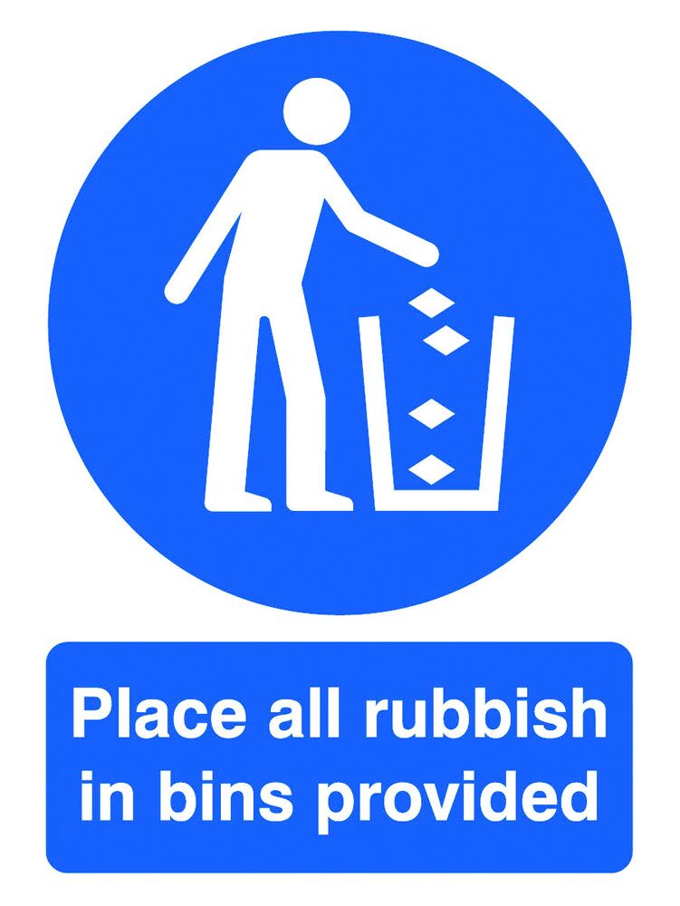 Mandatory Signs  Get Me Packaging Place All Rubbish In Bins Provided 1mm Rigid Plastic 210 x 148