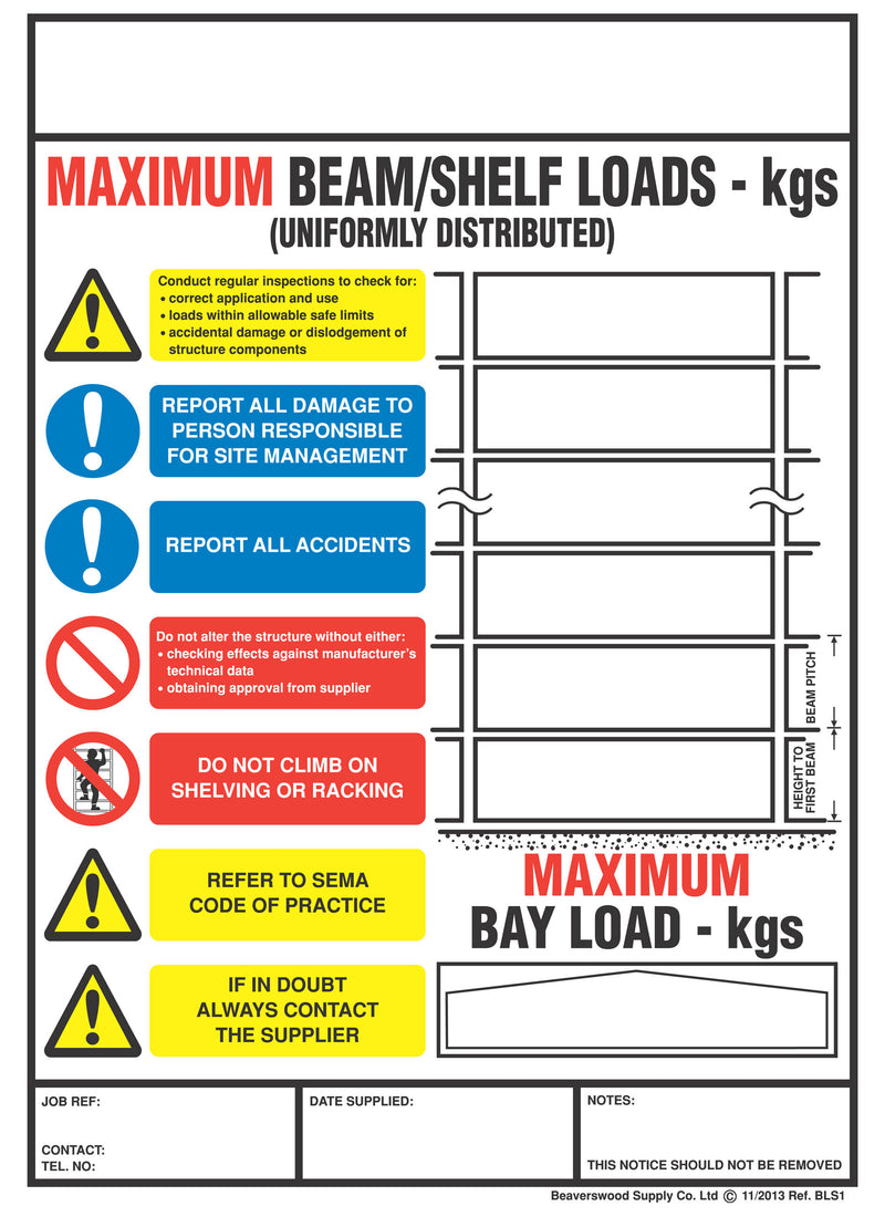 Weight Load Notices  Get Me Packaging Shelf / Pallet Racking  