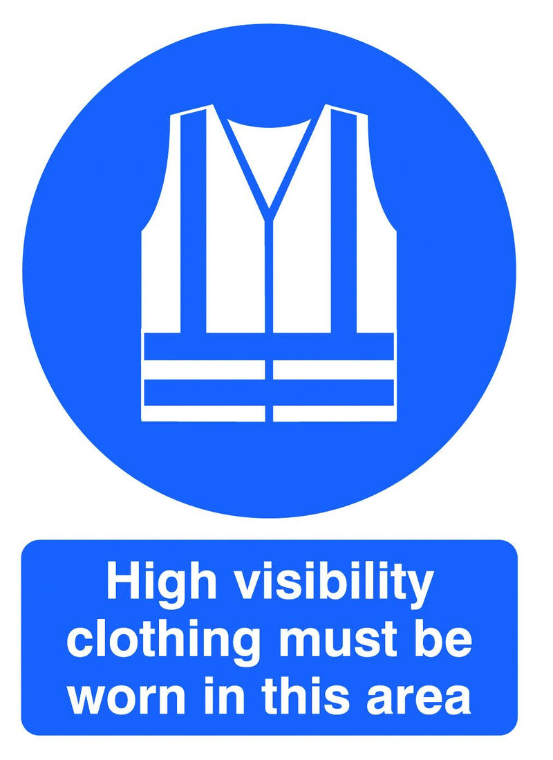 Mandatory Signs  Get Me Packaging High Visibility Clothing Must Be Worn 1mm Rigid Plastic 210 x 148