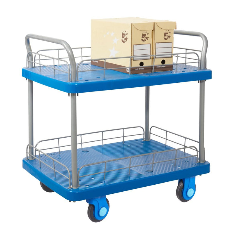 Proplaz Super Silent Platform and Shelf Trolleys  Get Me Packaging Two Tier Trolley with Wire Surround 900 x 600 x 730 