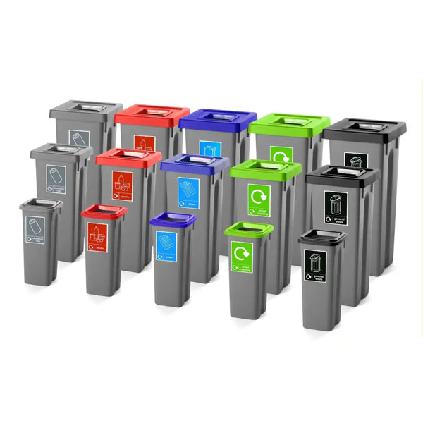 Recycling bins with coloured lids