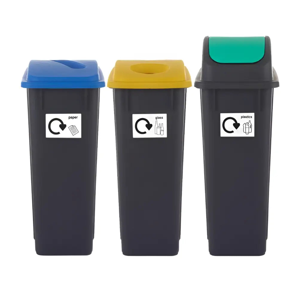 Set of 3 65l plastic recycling bins