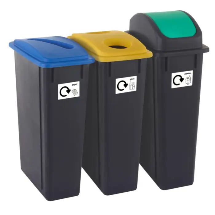 Set of 3 65l plastic recycling bins