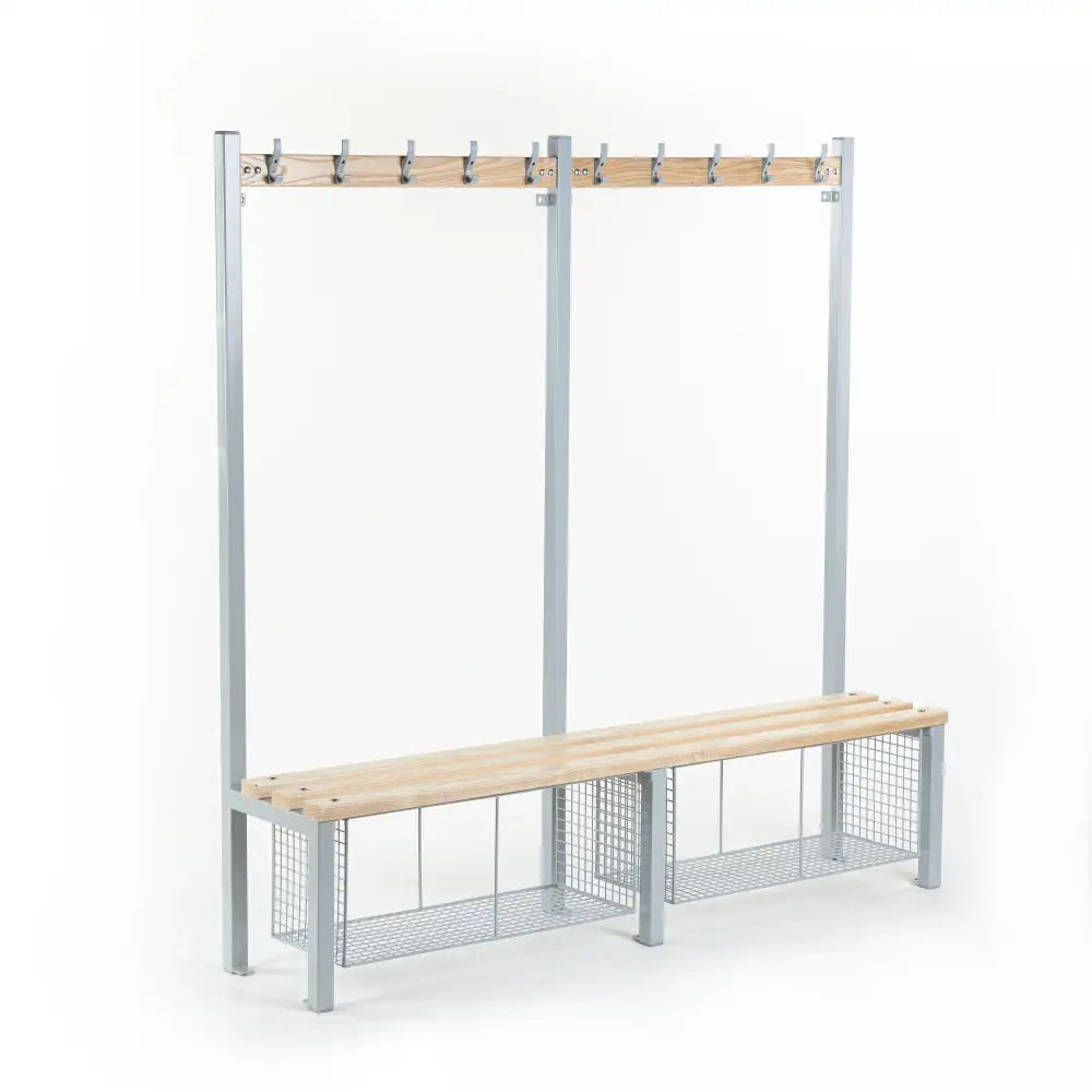 Single sided cloakroom bench with coat hooks