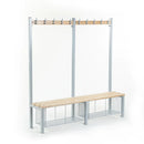 Single sided cloakroom bench with coat hooks