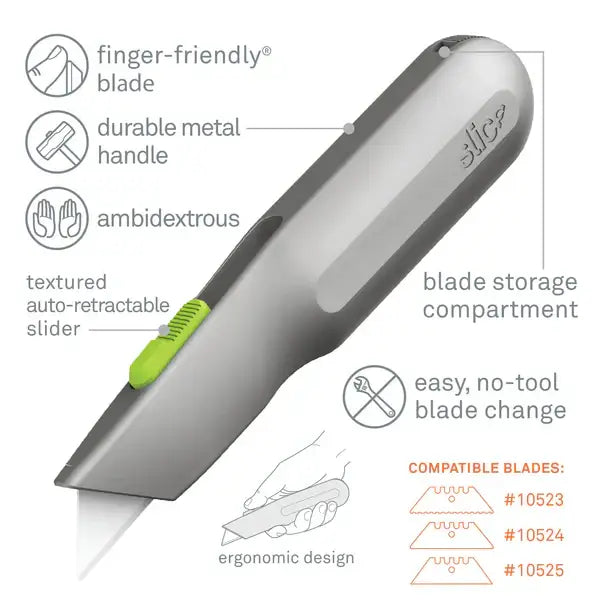 Slice auto-retractable metal body warehouse utility knife x 12