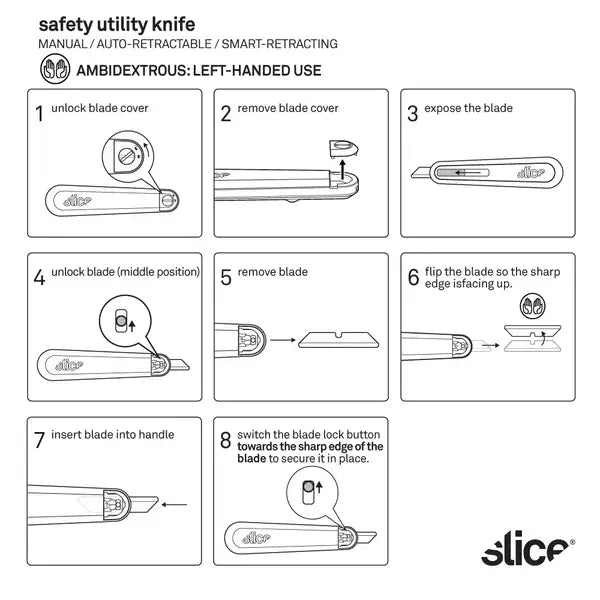 Slice auto-retractable utility knife rounded tip blade