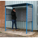 Smoking shelter with punched steel sides & back panel