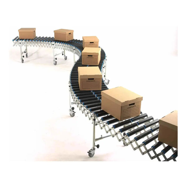 Standard Duty Flexible PVC Roller Expandable Conveyor 400mm x 3.5m Ext. Flexible Conveyor Owens Conveyors