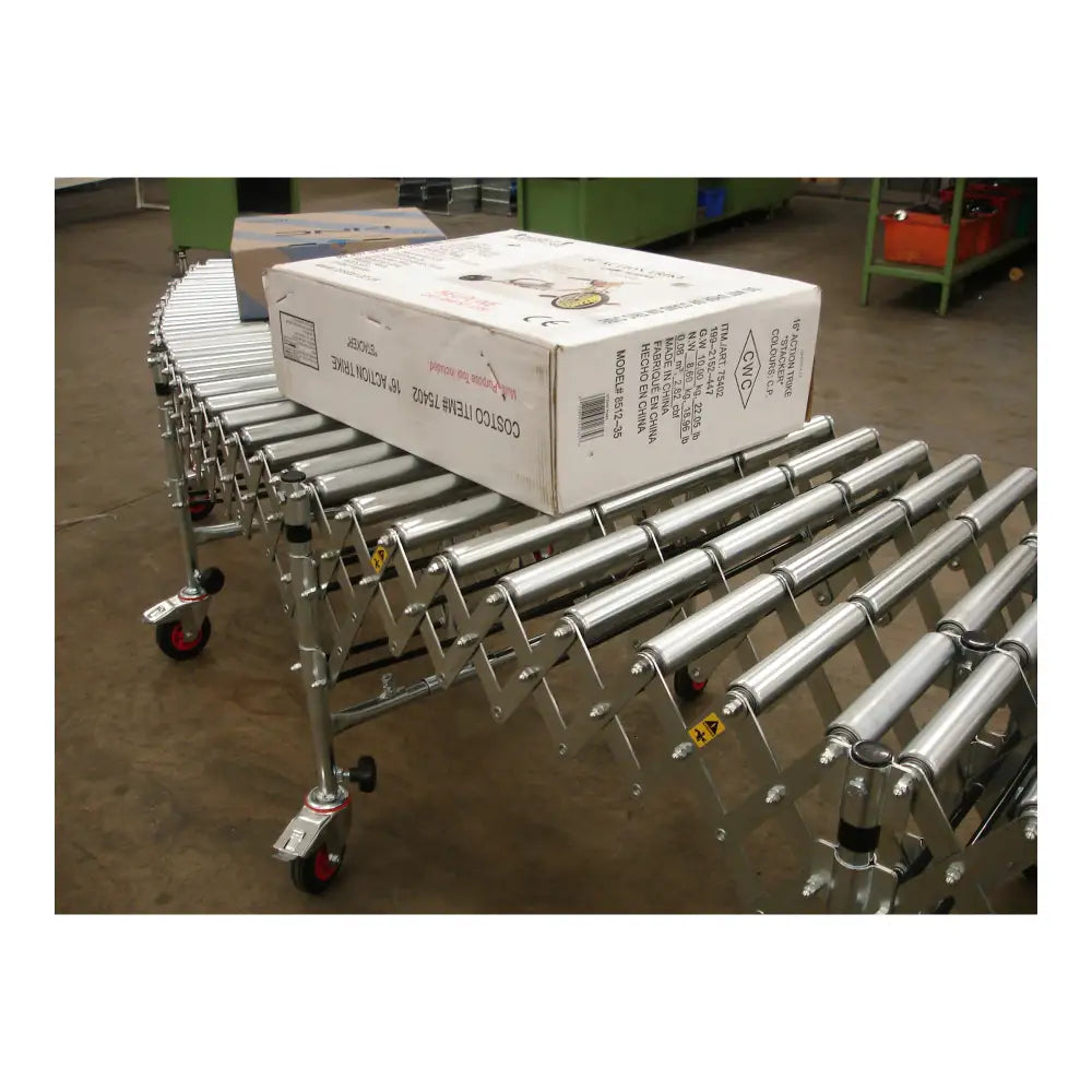 Standard duty flexible pvc roller expandable conveyor 400mm x 4.5m ext.