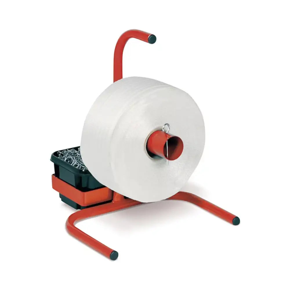 Static dispenser for woven cord polyester strapping