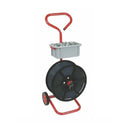 Strapping dispenser mobile trolley for on plastic reels