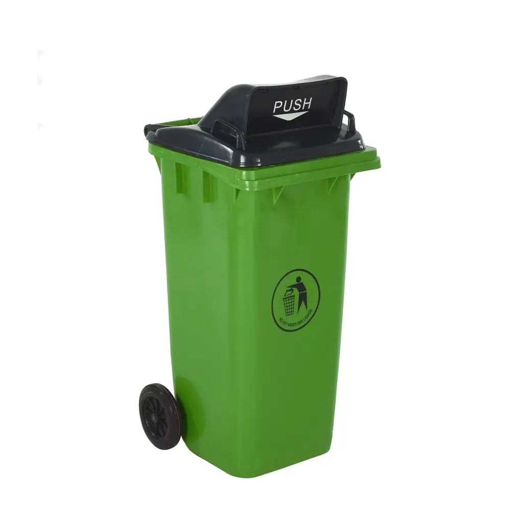 Wheeled bins with push flap lid