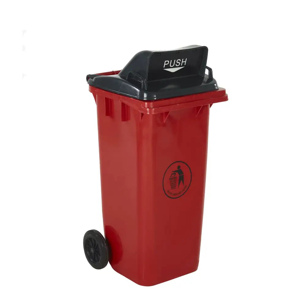Wheeled bins with push flap lid